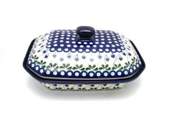 Polish Pottery Baker - Rectangular Covered - Large - Bleeding Heart