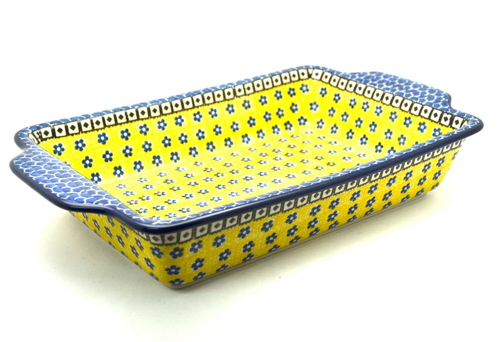 Polish Pottery Baker - Rectangular With Tab Handles - 7 Cups - Sunburst