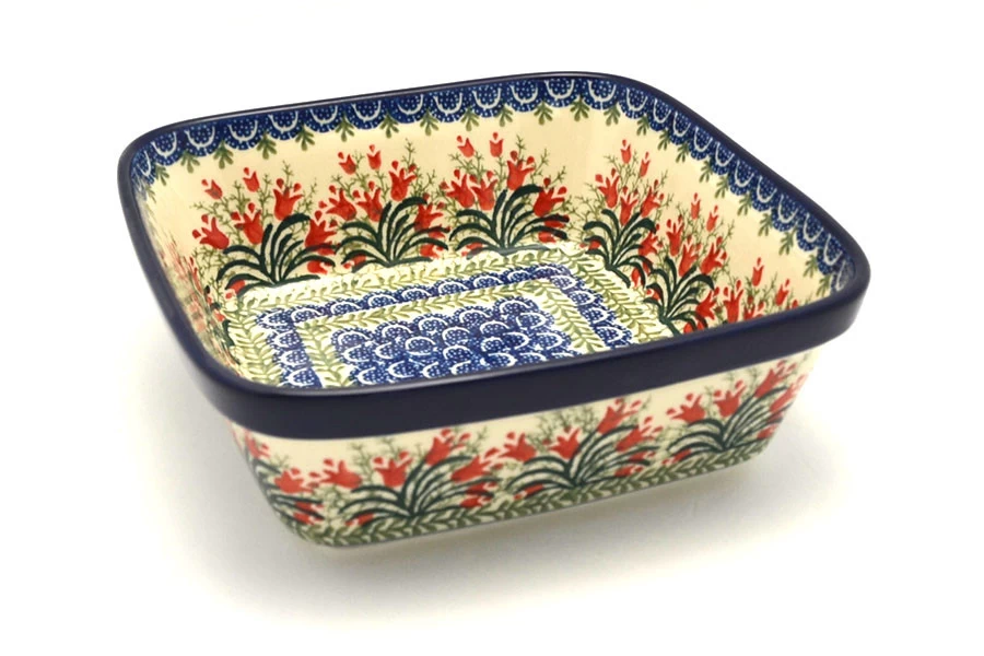 Polish Pottery Baker - Square - Crimson Bells