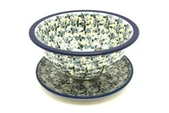 Polish Pottery Berry Bowl With Saucer - Forget-Me-Knot