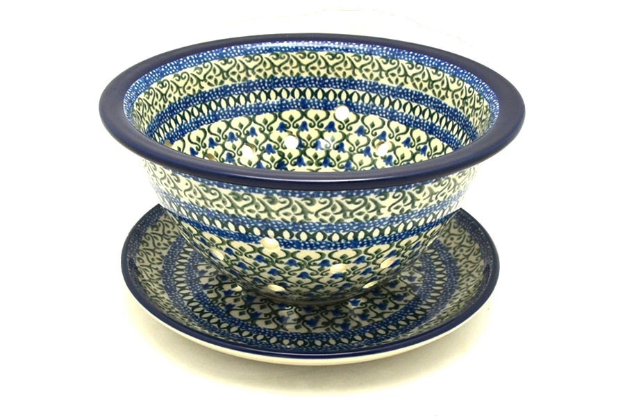 Polish Pottery Berry Bowl With Saucer - Tulip Trellis