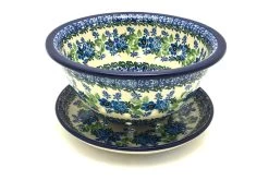 Polish Pottery Berry Bowl With Saucer - Wild Indigo