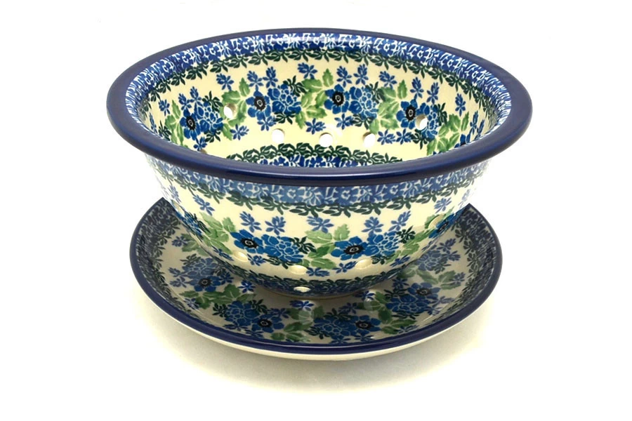Polish Pottery Berry Bowl With Saucer - Wild Indigo