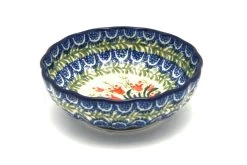 Polish Pottery Bowl - Shallow Scalloped - Small - Crimson Bells