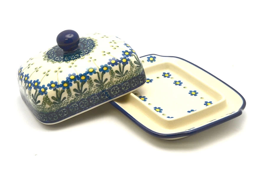 Polish Pottery Butter Dish - Blue Spring Daisy - Image 2