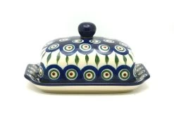 Polish Pottery Butter Dish - Peacock