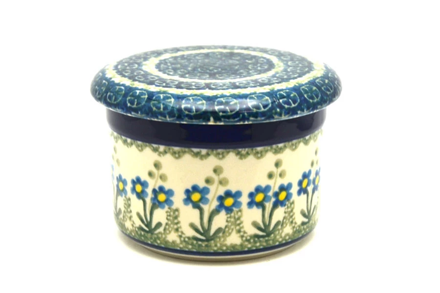 Polish Pottery Butter Keeper - Blue Spring Daisy