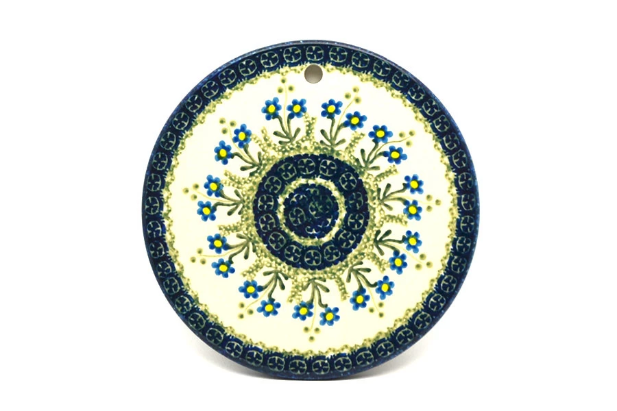 Polish Pottery Cheese Board - 7 1/4" - Blue Spring Daisy