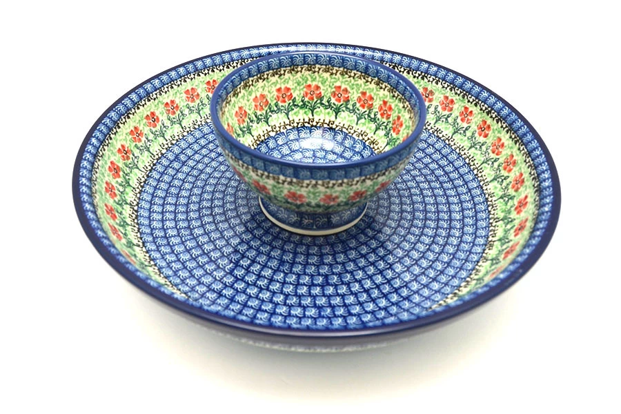 Polish Pottery Chip & Dip Set - Maraschino