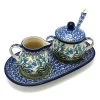 Polish Pottery Cream & Sugar Set With Sugar Spoon - Blue Bells