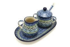 Polish Pottery Cream & Sugar Set With Sugar Spoon - Tranquility