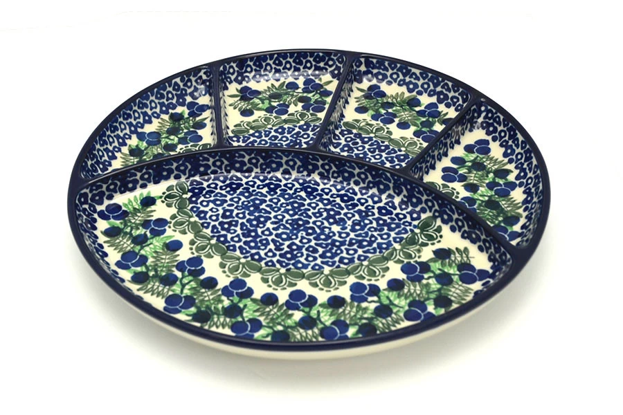 Polish Pottery Dish - Divided Appetizer - Huckleberry