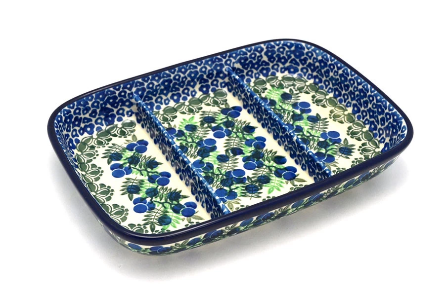 Polish Pottery Dish - Divided Rectangular - Huckleberry