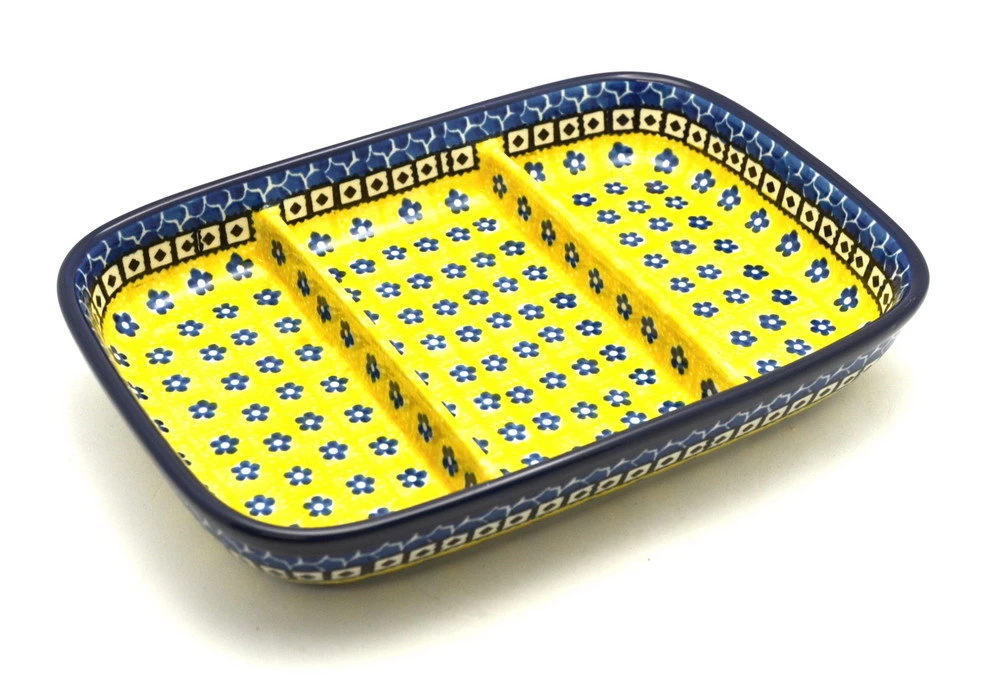 Polish Pottery Dish - Divided Rectangular - Sunburst