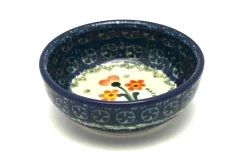 Polish Pottery Dish - Round Food Prep - Peach Spring Daisy