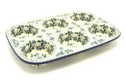 Polish Pottery Muffin Pan - Forget-Me-Knot