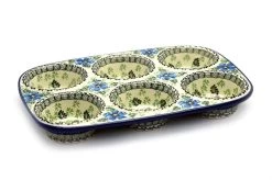 Polish Pottery Muffin Pan - Morning Glory