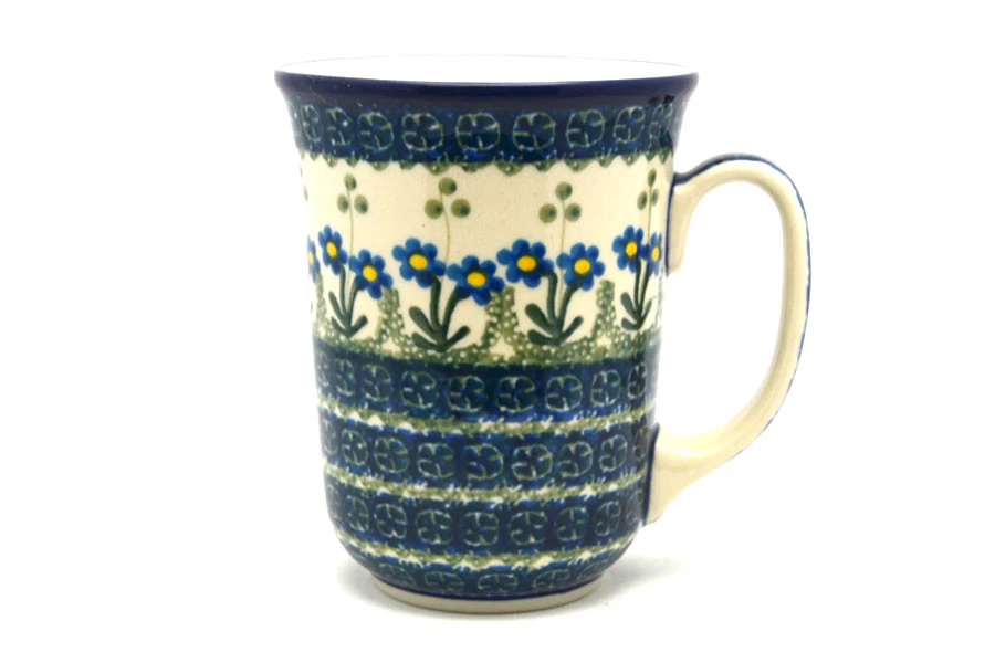 Polish Pottery Mug - 16 Oz. Bistro - Blue Spring Daisy