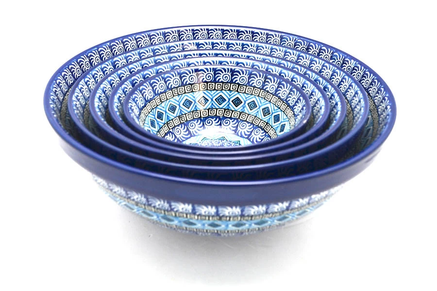 Polish Pottery Nesting Bowl Set - Aztec Sky