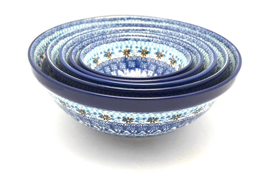 Polish Pottery Nesting Bowl Set - Blue Yonder