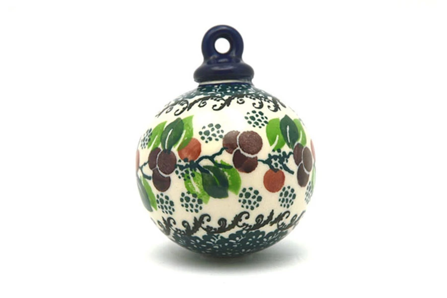 Polish Pottery Ornament - Ball - Burgundy Berry Green