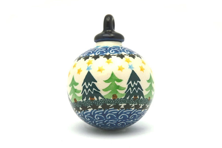 Polish Pottery Ornament - Ball - Christmas Trees