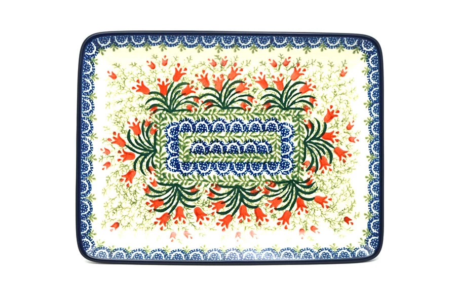 Polish Pottery Plate - Rectangular - Crimson Bells