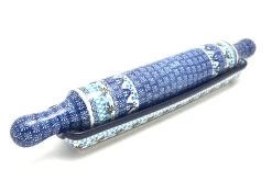 Polish Pottery Rolling Pin With Stand - Blue Yonder