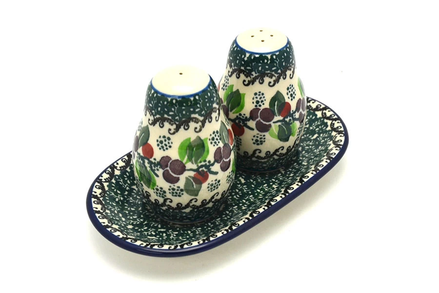 Polish Pottery Salt & Pepper Set - Burgundy Berry Green