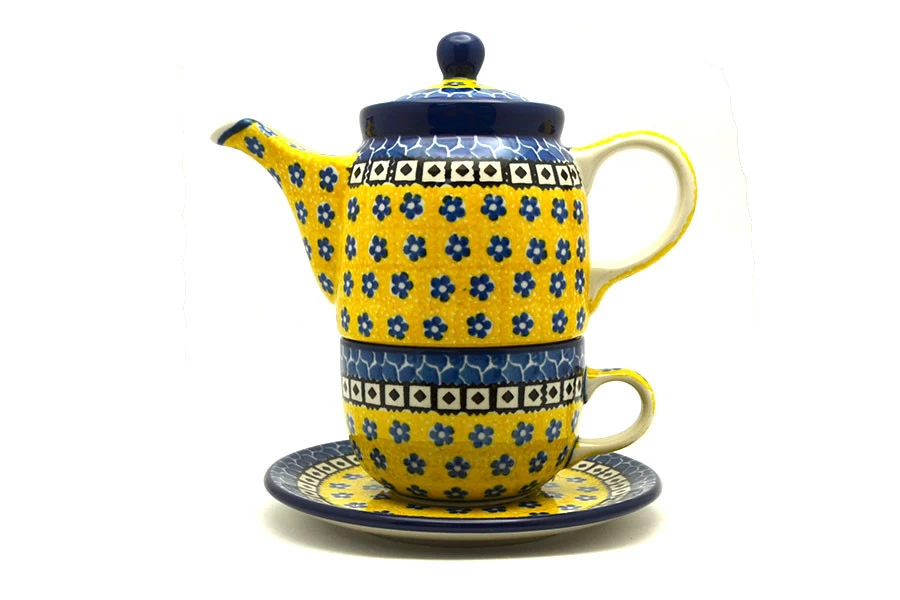 Polish Pottery Tea Time For One - Sunburst
