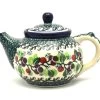 Polish Pottery Teapot - 14 Oz. - Burgundy Berry Green