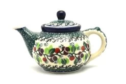 Polish Pottery Teapot - 14 Oz. - Burgundy Berry Green
